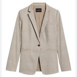 Slim Plaid Single-Button Blazer in Beige plaid